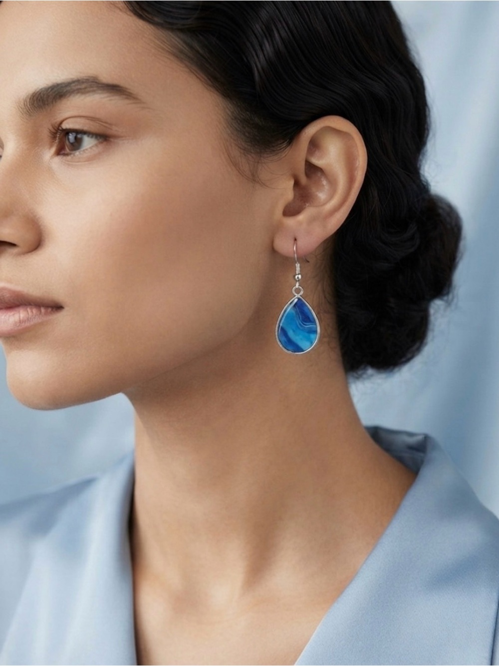 Handmade Blue Teardrop Dangle Earrings - Women Jewelry - Picture 3 of 3